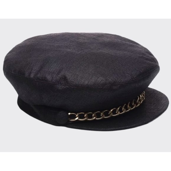 Eugenia Kim 'Marina' Black Linen Hat Cap with Chain Accent New One Size - Picture 1 of 4